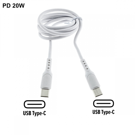 Cablu de date si alimentare PD20W, conectori USB Tip C tata la USB Tip C tata, X-start 204CC, lungime 100 cm, alb [1]