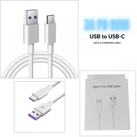 Cablu de date si alimentare premium, 3A PD60W, conectori USB tata la USB Tip C tata, OEM CC-14380, lungime 100 cm, Alb [3]