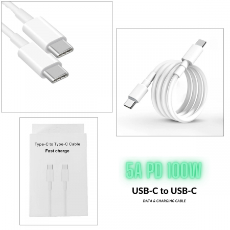 Cablu de date si alimentare premium, 5A PD100W, conectori USB Tip C tata la USB Tip C tata, OEM CC-30805, lungime 100 cm, Alb [3]