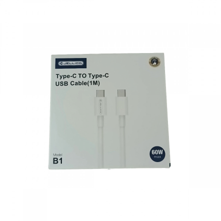 Cablu de date si alimentare premium, PD60W, conectori USB Tip C tata la USB Tip C tata, JELLICO B1, lungime 100 cm, Alb [3]