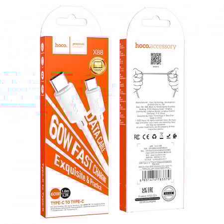 Cablu de date si alimentare premium, PD60W, conectori USB Tip C tata la USB Tip C tata, HOCO X88, lungime 100 cm, Alb [2]