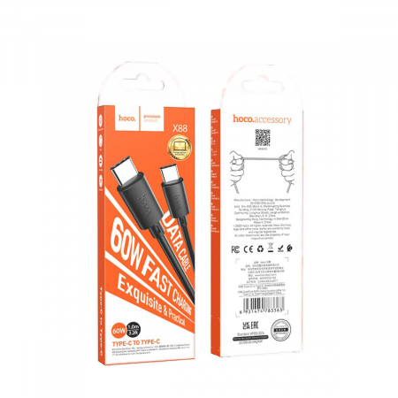 Cablu de date si alimentare premium, PD60W, conectori USB Tip C tata la USB Tip C tata, HOCO X88, lungime 100 cm, Negru [2]