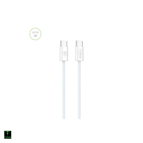 Cabluri de date telefoane - Cablu de date T-Phox CC15, USB-C - USB-C, 2 m, 60W 3A, alb