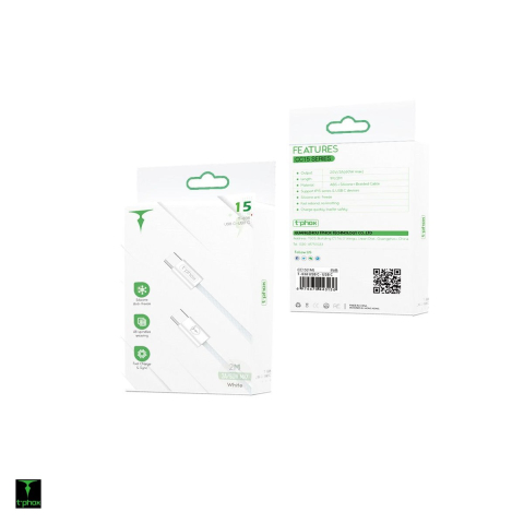 Cablu de date T-Phox CC15, USB-C - USB-C, 2 m, 60W 3A, alb [4]