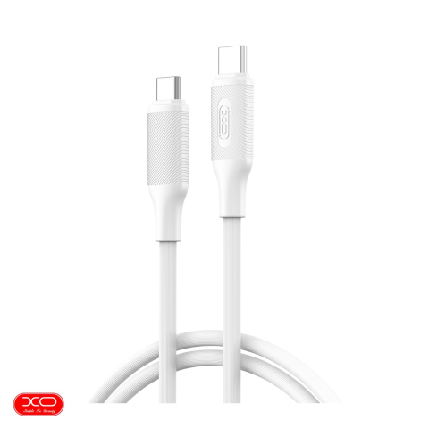 Cabluri USB tip C - Cablu de date XO NB-Q265B, USB-C tata la USB-C tata, lungime 1 m, 60W, PD, conectori intariti, in cutie, alb