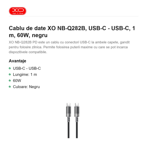 Cablu de date XO NB-Q282B, USB-C - USB-C, 1 m, 60W, negru [1]