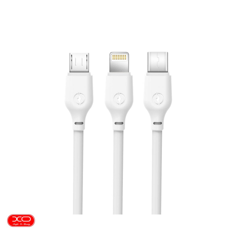 Cabluri de date telefoane - Cablu de date XO NB103, 3 in 1, USB-A - Lightning / USB-C / Micro USB, 1 m, 2,1A, alb