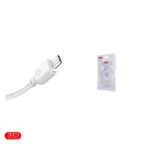Cablu de date XO NB103, 3 in 1, USB-A - Lightning / USB-C / Micro USB, 1 m, 2,1A, alb [3]