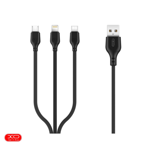 Cabluri de date telefoane - Cablu de date XO NB103, 3 in 1, USB-A - Lightning / USB-C / Micro USB, 1 m, 2,1A, negru