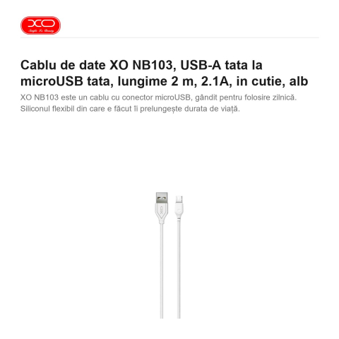 Cablu de date XO NB103, USB-A tata la microUSB tata, lungime 2 m, 2.1A, in cutie, alb [1]