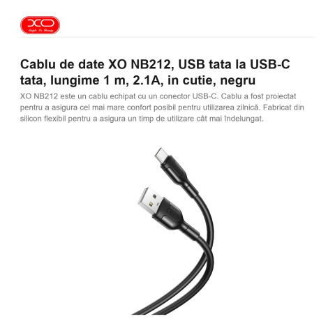 Cablu de date XO NB212, USB tata la USB-C tata, lungime 1 m, 2.1A, in cutie, negru [1]