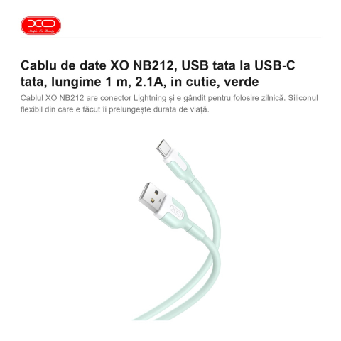 Cablu de date XO NB212, USB tata la USB-C tata, lungime 1 m, 2.1A, in cutie, verde [1]