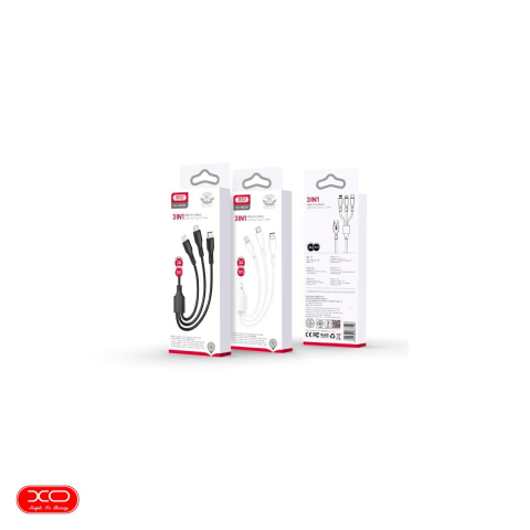 Cablu de date XO NB230 3 in 1, USB-A tata la tip Lightning tata + USB-C tata + microUSB tata, lungime 1 m, 2.4A, in cutie, alb [3]