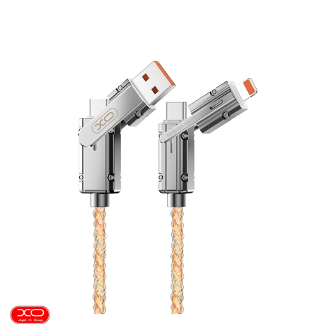 Accesorii IT - Cablu de date XO NB276 4 in 1, la un capat are conectori USB-C tata cu USB-A tata iar la celalalt capat are USB-C tata cu tip lightning tata, 60W, PD, lungime 1m, in cutie, gri