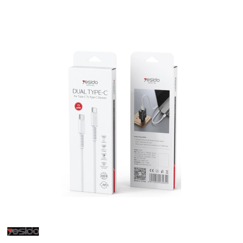 Cablu de date Yesido CA154, USB-C - USB-C, 1 m, 60W 3A, alb [3]