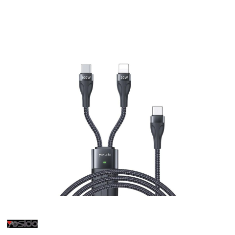 Cabluri de date telefoane - Cablu de date Yesido CA87, 2 in 1, USB-C - USB-C, 1,4 m, 100W 3,5A, negru