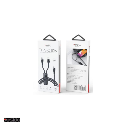 Cablu de date Yesido CA87, 2 in 1, USB-C - USB-C, 1,4 m, 100W 3,5A, negru [3]