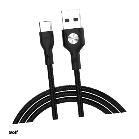 Conectica IT - Cablu de incarcare Golf Leather GC-60T, USB-A la USB Type-C, 3 A, negru, cu manta cu aspect de piele
