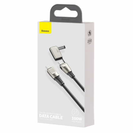 Cablu de incarcare rapida, 5A 100W, 2 in 1, Baseus 22925 CA1T2-A01, cu conectori USB Tip C tata la USB Tip C tata si adaptor DC 5.5 x 2.5 mm tata, lungime 2 m, negru [3]