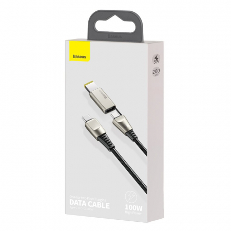 Cablu Incarcare Baseus USB Type-C la USB Type-C / M25 CA1T2, 2in1, 2 m, 100W, 5A, CA1T2-B01, Negru [3]