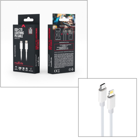 Cablu de Incarcare si Date Maxlife MXUC-05 USB-C la conector tip Lightning, 2m, 20W, Alb, pentru Incarcare Rapida la Distanta [4]