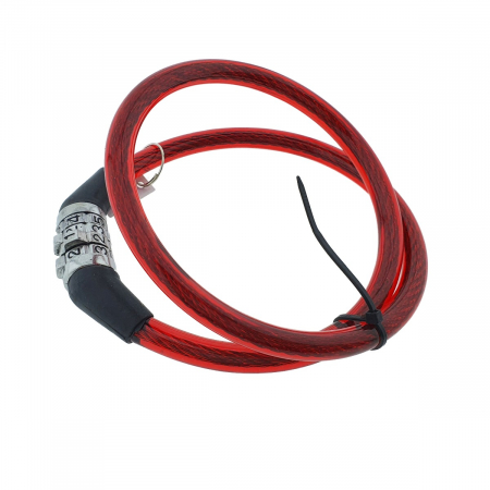Antifurt bicicleta, de siguranta si protejare, lungime 60 cm, inchidere cu cifru, invelis flexibil din PVC siliconat rosu [2]