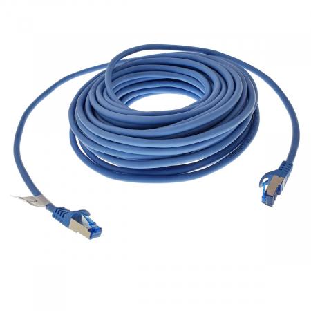 Cablu FTP tip patch - Cablu ecranat S / FTP, Lanberg 42722, cat 6A, mufat 2xRJ45, lungime 15 m, AWG 26, 500 MHz, LSZH, de legatura retea, ethernet, albastru