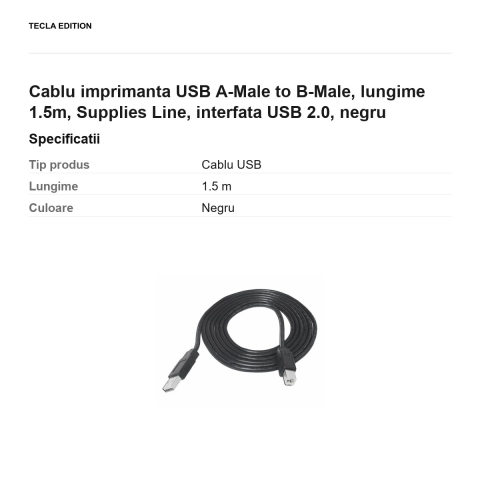 Cablu imprimanta USB A-Male to B-Male, lungime 1.5m, Supplies Line, interfata USB 2.0, negru [2]