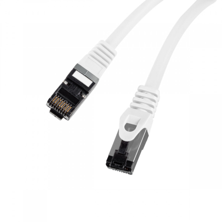 Cablu internet CAT 8.1 S/FTP LSZH, lungime 25 cm, Lanberg 44064, mufat 2xRJ45, material conductor cupru, alb [1]