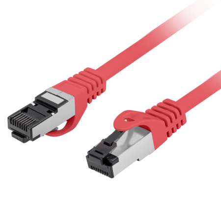 Cablu internet CAT 8.1 S/FTP LSZH, lungime 25 cm, Lanberg 44071, mufat 2xRJ45, material conductor cupru, rosu [2]