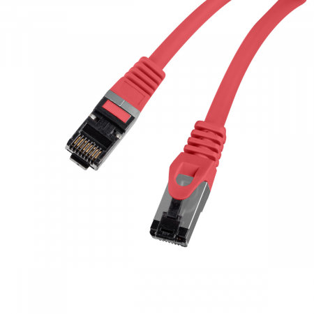 Cablu internet CAT 8.1 S/FTP LSZH, lungime 25 cm, Lanberg 44071, mufat 2xRJ45, material conductor cupru, rosu [1]