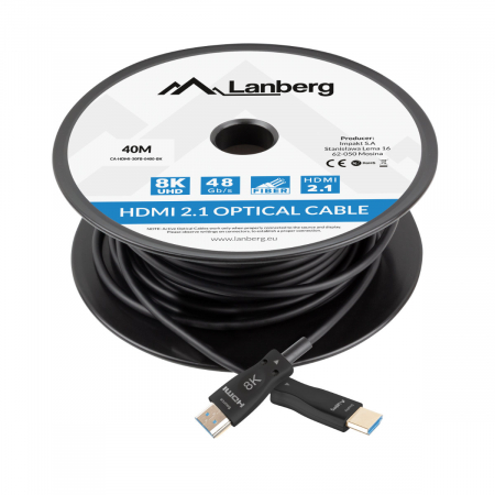 Cabluri transfer video - Cablu optic HDMI v.2.1, 40m, 8K-60Hz, tata-tata, Lanberg 43754, Ultra High Speed, DSC-10K, DSC, eARC, HDR10+, negru