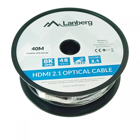 Cablu optic HDMI v.2.1, 40m, 8K-60Hz, tata-tata, Lanberg 43754, Ultra High Speed, DSC-10K, DSC, eARC, HDR10+, negru [3]