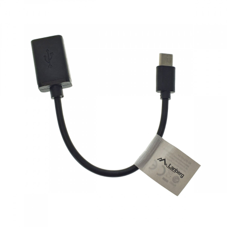 Cablu OTG convertor cu adaptor, Lanberg 42443, conector USB tip C tata la USB 2.0 mama, lungime 15 cm, negru [4]