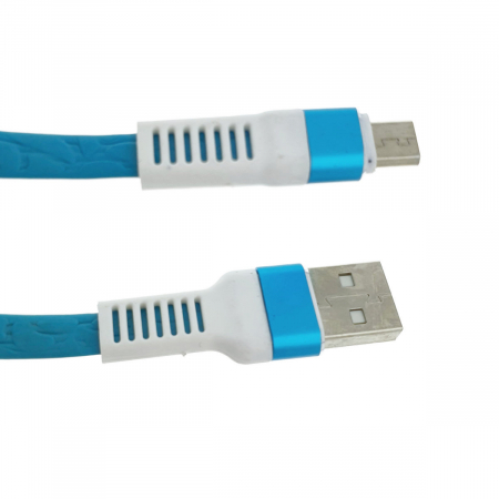 Cablu plat cu conectori protejati USB 2.0 tata la microUSB tata, lungime 1 metru, albastru cu alb [1]