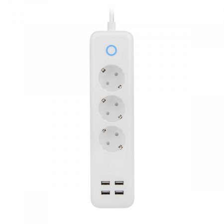 Prelungitoare priza - Cablu prelungitor de alimentare inteligenta, Lanberg Smart Home WiFi, 3 prize schuko 10 A, 4 x USB 2.1 A, 2300W, cablu 1.5 m, alb
