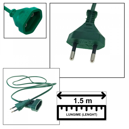 Cablu prelungitor IEC 320 C7 tata-mama, 2 pini, PR-2581-GR, lungime 1.5m, de alimentare curent, verde [3]