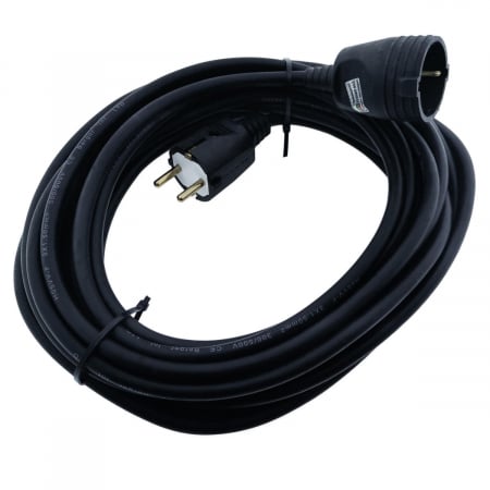 Prize electrice - Cablu prelungitor, lungime 20m, pentru alimentare electrica, cu stecher si cupla cauciucate, material bachelita, negru