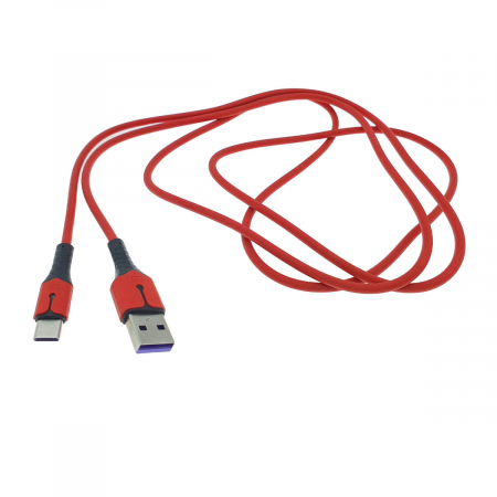 USB la TYPE-C - Cablu premium de incarcare rapida, LED, USB 2.0 tata la USB tip C tata, Liquid Soft Rubber, 1.5m, 3A, rosu