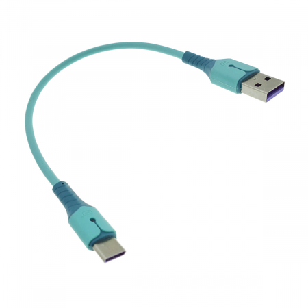 USB la TYPE-C - Cablu premium de incarcare rapida, LED, USB 2.0 tata la USB tip C tata, Liquid Soft Rubber, 25 cm, 3A, albastru