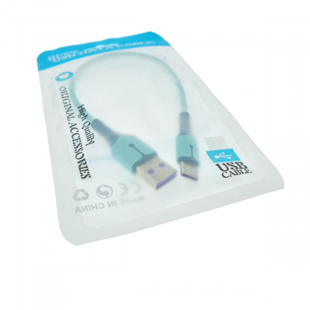 Cablu premium de incarcare rapida, LED, USB 2.0 tata la USB tip C tata, Liquid Soft Rubber, 25 cm, 3A, albastru [2]