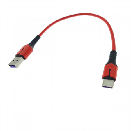 Cablu premium de incarcare rapida, LED, USB 2.0 tata la USB tip C tata, Liquid Soft Rubber, 25 cm, 3A, rosu [1]