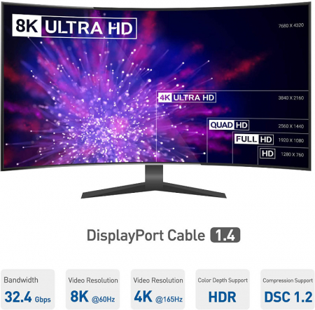 Cablu premium DisplayPort tata la DisplayPort tata v.1.4, Lanberg 42898, 1m, 8K 60Hz, HDR, DSC 1.2, negru [4]
