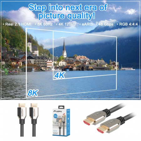 Cablu premium HDMI v.2.1 8K la 60Hz, 50 cm, Lanberg 42894, suport DSC 1.2, Dinamic HDR, eARC, ALLM, QFT [3]