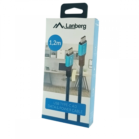 Cablu premium USB tip C v.4.0, tata-tata, 1.2m, Lanberg 43674, PD 100W, 5K@60HZ, 40Gbps, negru-albastru [4]