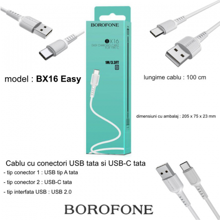 Cablu Date Micro Usb Borofone BX16 Easy 2A 1m, alb [5]