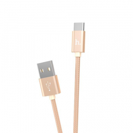 Accesorii IT - Cablu prevazut cu conectori USB tata si USB tip C tata, Hoco X2 Knitted, 2.4A, lungime 1m, auriu