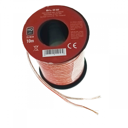 Fara conectori - Cablu profesional audio pentru difuzoare, Blow 11957, 2x0.35mm, lungime 10m, transparent