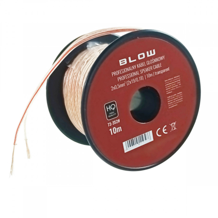 Fara conectori - Cablu profesional audio pentru difuzoare, Blow 11958, 2x0.5mm, lungime 10m, transparent