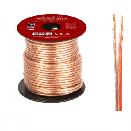 Fara conectori - Cablu profesional audio pentru difuzoare, Blow 11960, 2x1,0mm, lungime 10m, transparent